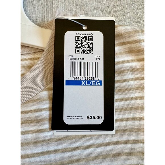 NWT Converse Gender-Free XL Striped Beige & White Tee With Chuck Taylor All Star - Picture 6 of 9